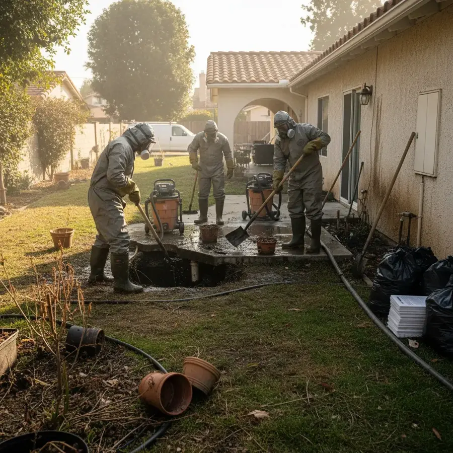 An Inland Valley home in Pomona, CA with a crew during a water damage job
