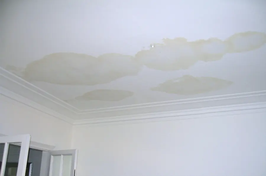 AC condensation overflow water stain on a Pomona, CA ceiling