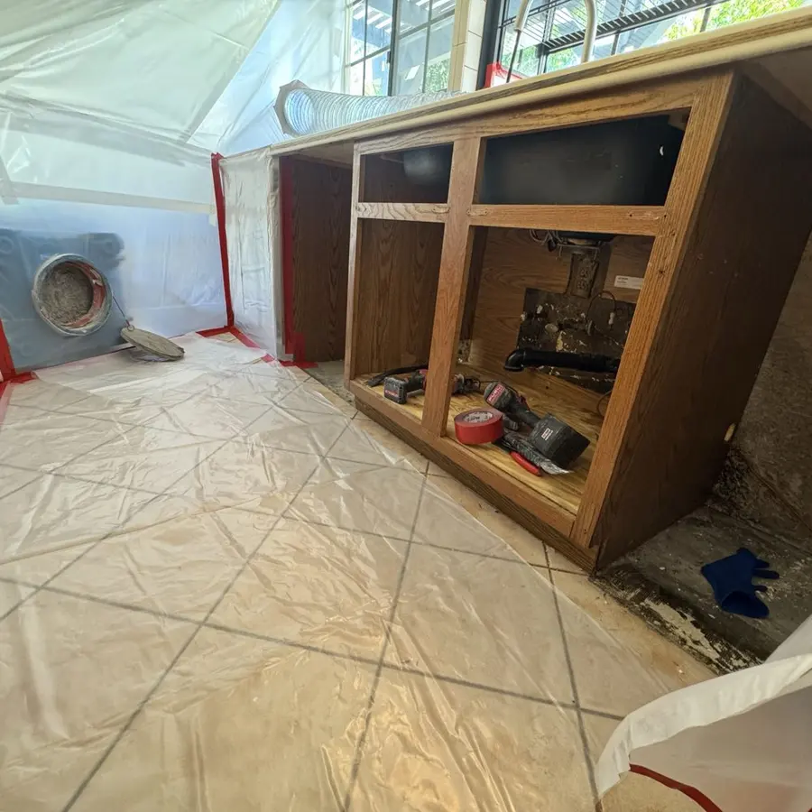 Water damage from a slab leak under the floor of a Pomona, CA home